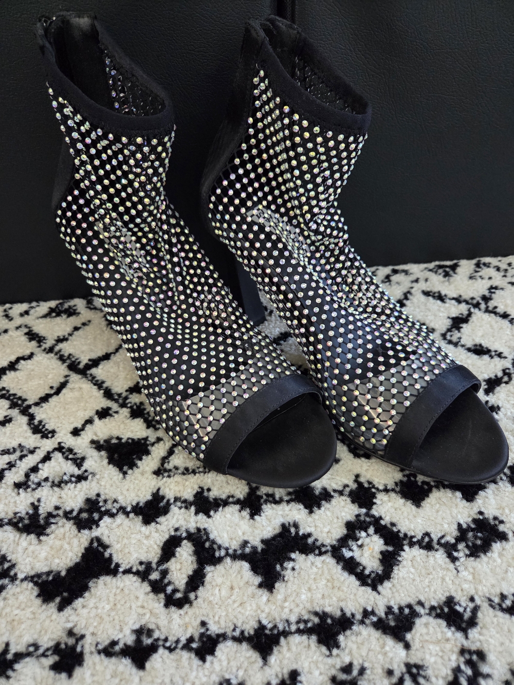 Steve Madden Black Jeweled Open-Toe Sock Booties